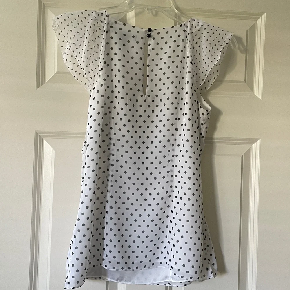 Express Black and White Polka Dot Ruffle Blouse - Picture 3 of 6